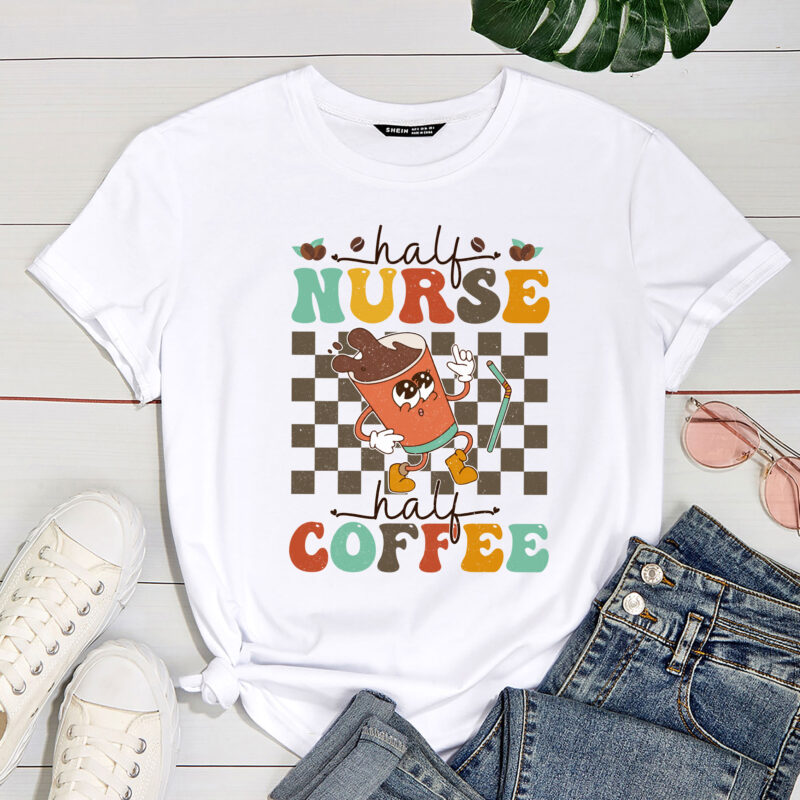 Half Nurse Coffee Nurse Gifts Retro Groovy Funny Nurse