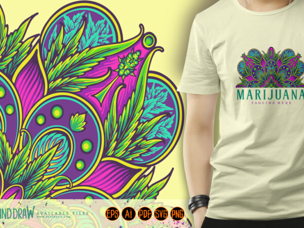 Half mandala marijuana leaves ornament decorative illustrations graphic t shirt
