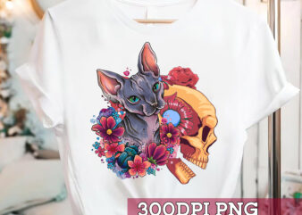 Halloween Cat Lover PNG File For Shirt Tote Bag, Cat Skull Design, Spooky Design, Cat Lover Gift, Trick Or Treat, Instant Download HC