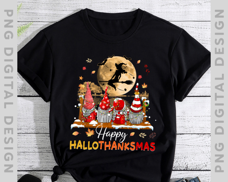 Halloween Gnomes Happy HalloThanksMas Thanksgiving Christmas T-Shirt PNG Digital PH