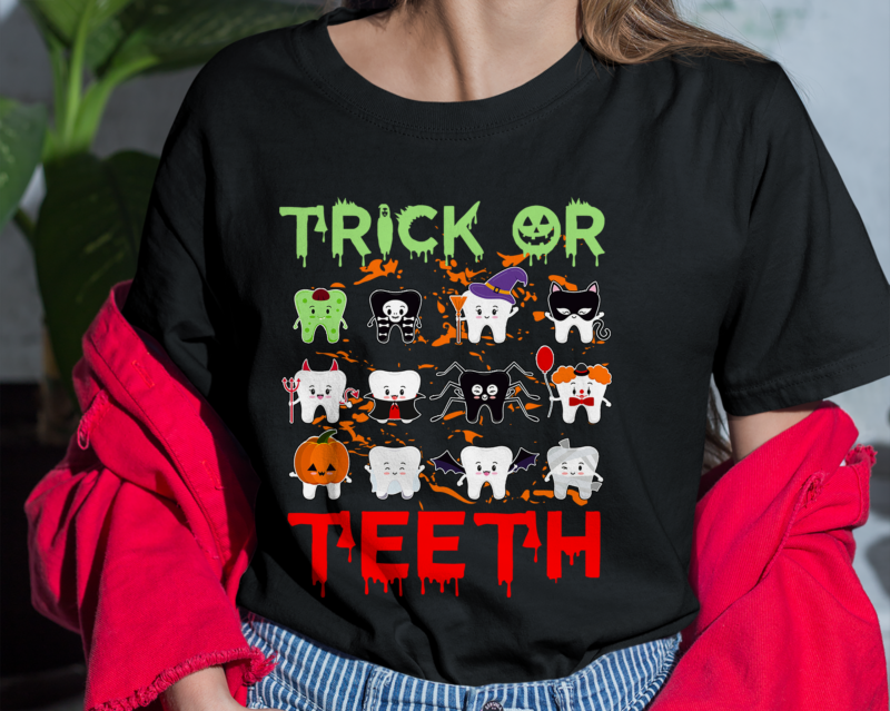 Happy Halloween Tooth Dentist Shirt, Funny Dentist Witch Dental Squad Shirt, Dentist Dental Hygienist Halloween Costume Gift, Trick or Teeth Funny Halloween PH