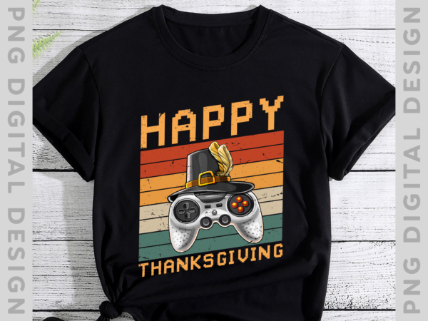 Happy thanksgiving video game controller funny gamer vintage nh graphic t shirt
