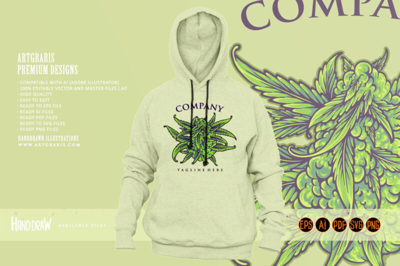 Cannabis flower buds strain botanical logo illustrations