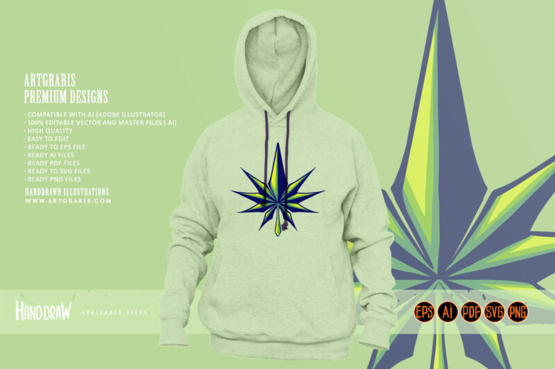 Dimensional shape marijuana leaf modern logo illustrations