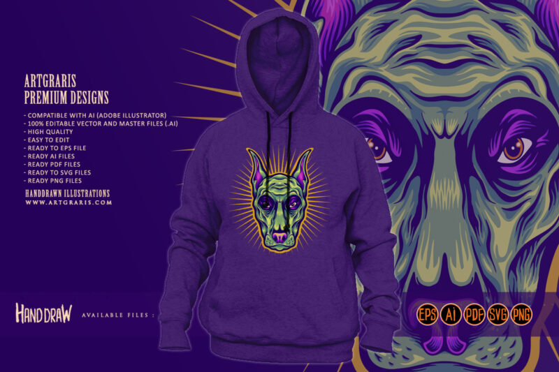 Horror dog head halloween animal logo illustrations