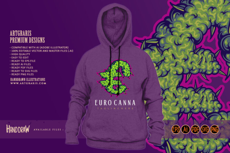 Euro lettering word weed buds letter illustrations