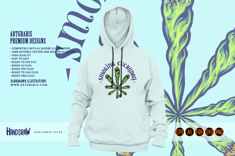 Lit weed joint form into cannabis leaf logo illustrations