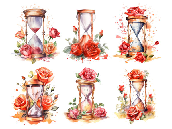 Hourglass with roses watercolor clipart graphic t shirt