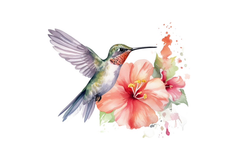 Hummingbird Flower Watercolor Clipart