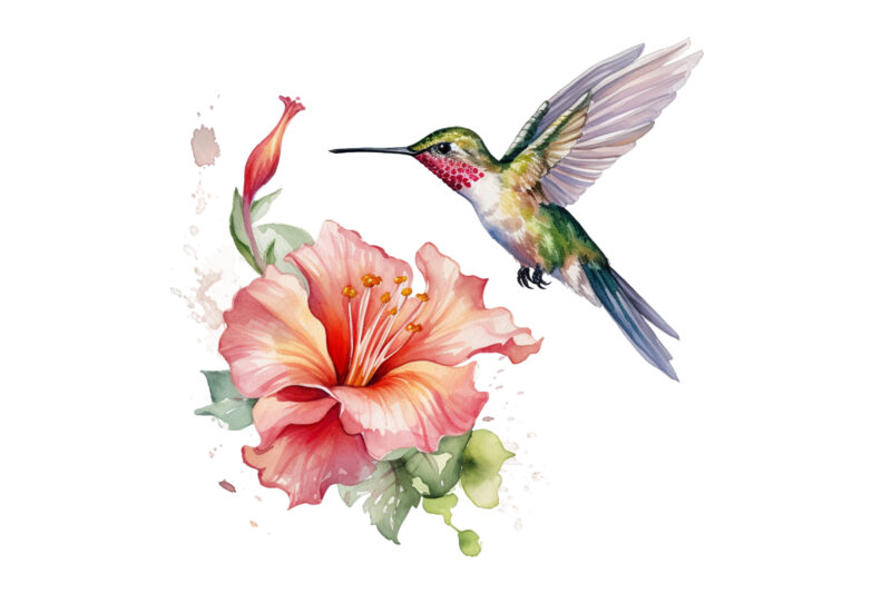 Hummingbird Flower Watercolor Clipart