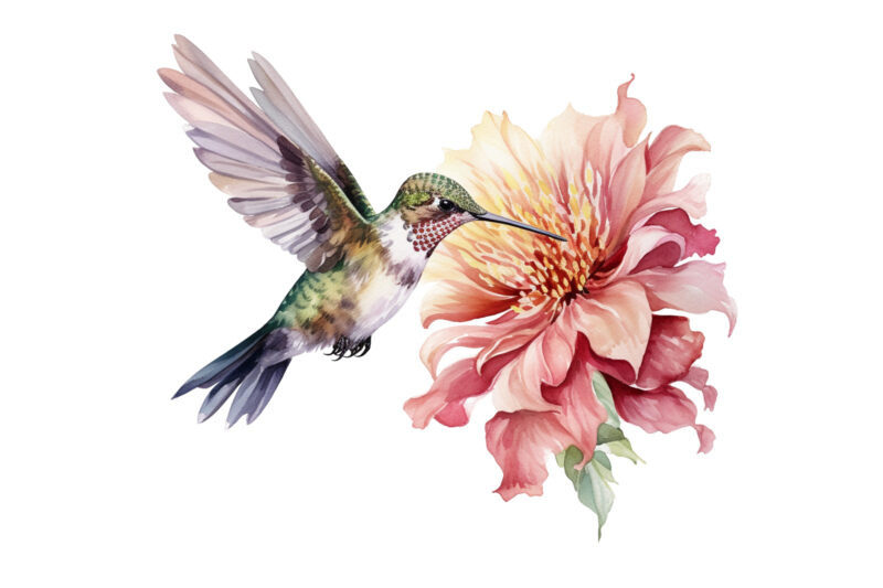 Hummingbird Flower Watercolor Clipart