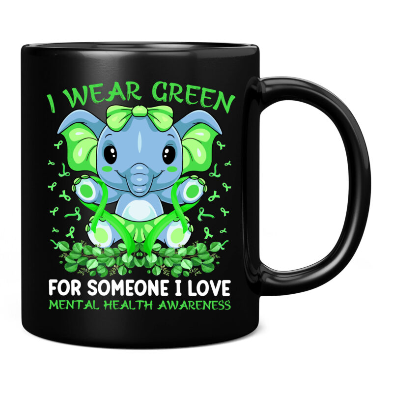 I Wear Green For Mental Health Awareness Ribbon Elephant T-Shirt PC