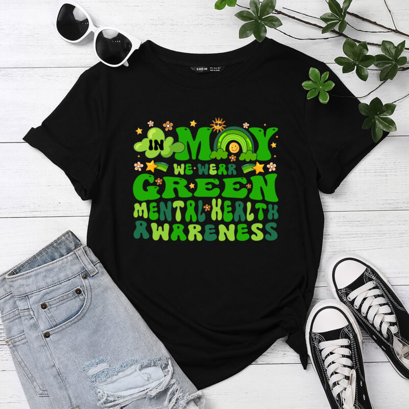 In May We Wear Green Retro Mental Health Awareness Month T-Shirt PC