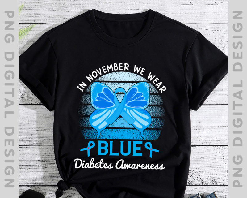 In November We Wear Blue Ribbon Diabetes Awareness T-Shirt, Diabetes Warriors Tee, Blue Ribbon, Diabetes Support, Diabetes Month TH