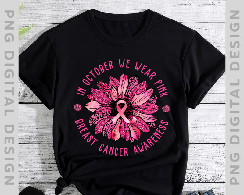 In October We Wear Teal Flower Breast Cancer Awareness T-Shirt TH