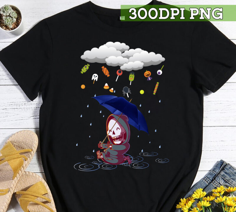 It_s Raining Halloween T-Shirt, Halloween Gift, Skeleton Umbrella, Skeleton halloween TC