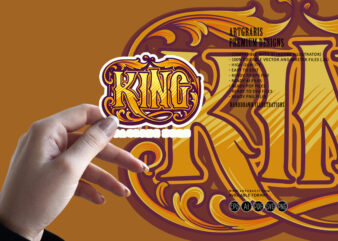 King lettering word with vintage engraving letter ornament illustrations