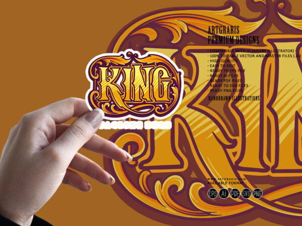 King lettering word with vintage engraving letter ornament illustrations t shirt vector art