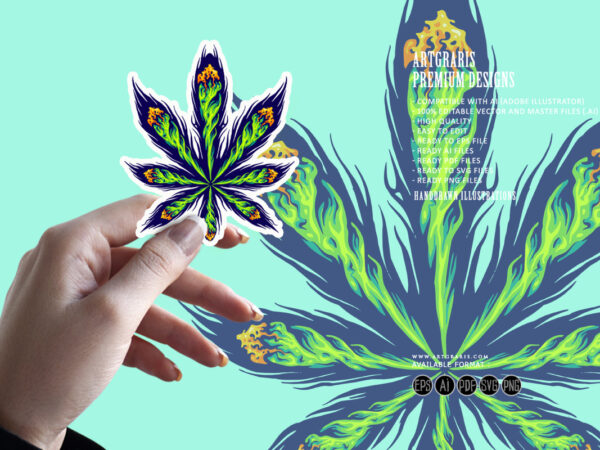 Lighting cannabis joint arrangement form into sativa leaf illustrations t shirt vector graphic