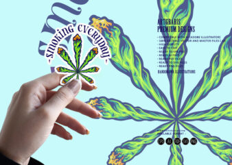 Lit weed joint form into cannabis leaf logo illustrations