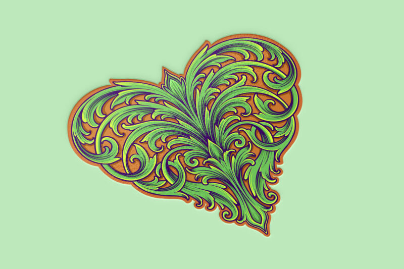 Heart shape classical engraving ornament frame illustrations