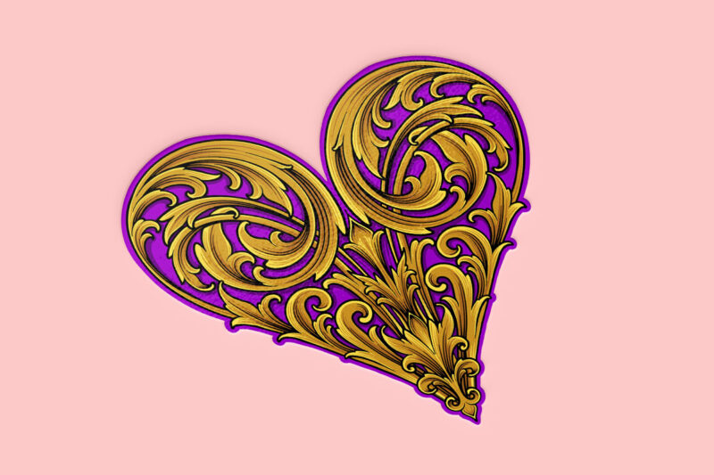 Luxury engraving petal ornament heart shaped illustrations