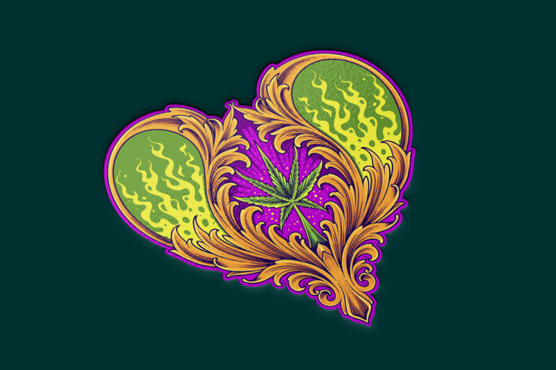 Petal engraving heart shape ornament with kush illustrations