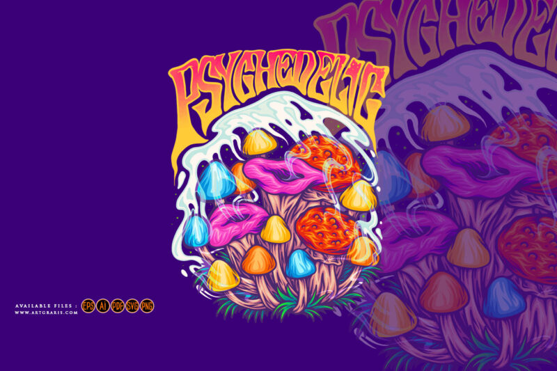 Magic mushroom psychedelic plant trippy logo illustrations