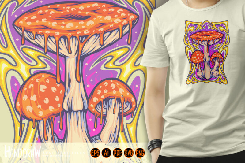 Magic mushroom with art nouveau frame background illustrations