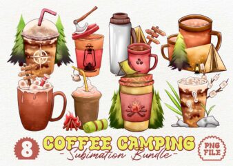 Iced Coffee Camping PNG Sublimation Bundle, UNIVERSTOCK t shirt design for sale