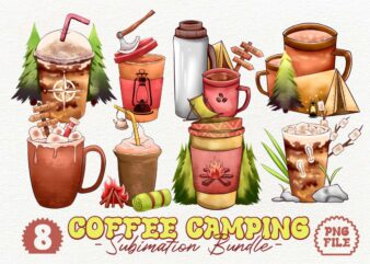 Iced Coffee Camping PNG Sublimation Bundle, UNIVERSTOCK