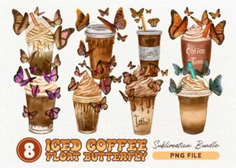 Iced Coffee Float Butterfly PNG Sublimation Bundle, UNIVERSTOCK