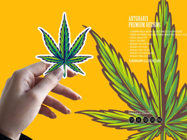 Marijuana leaf strain botanical hemp plant illustrations t shirt designs for sale