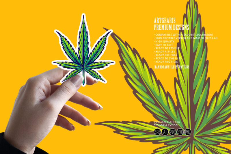 Marijuana leaf strain botanical hemp plant illustrations