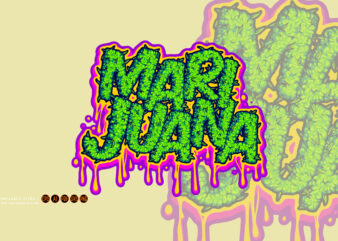 Marijuana lettering word with melted buds texture illustrations t shirt designs for sale