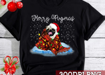 Merry Pugmas Christmas Funny Pug Santa Hat Red Plaid NC t shirt designs for sale