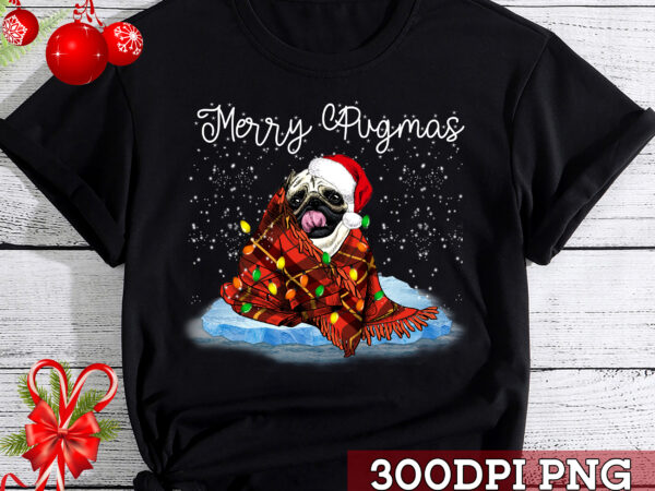 Merry pugmas christmas funny pug santa hat red plaid nc t shirt designs for sale