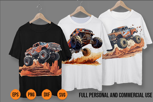 Monster Truck Clipart 6 Jumping Downhill Clipart PNG Watercolor t-shirt design