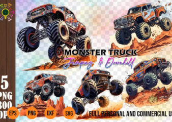 Monster Truck Clipart 6 Jumping Downhill Clipart PNG Watercolor t-shirt design
