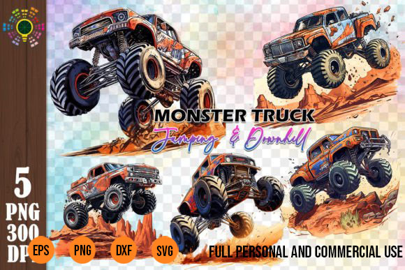 Monster truck clipart 6 jumping downhill clipart png watercolor t-shirt design