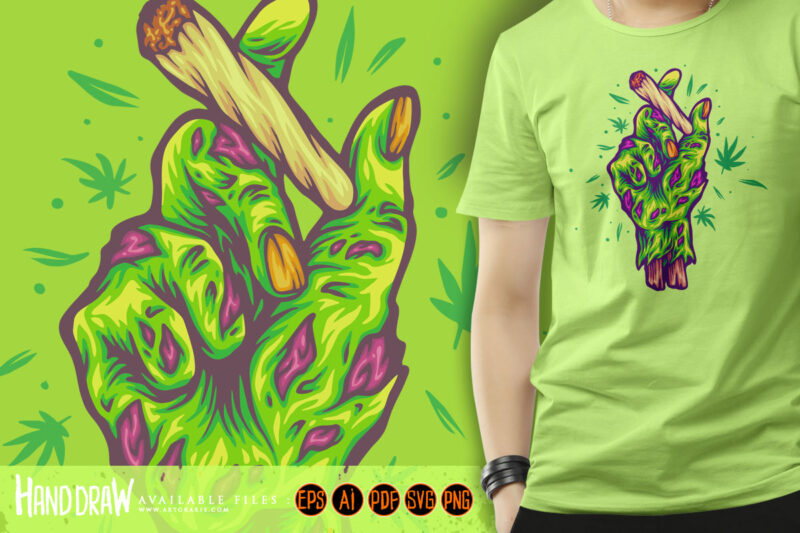 Monster hand holding marijuana blunt creepy illustrations