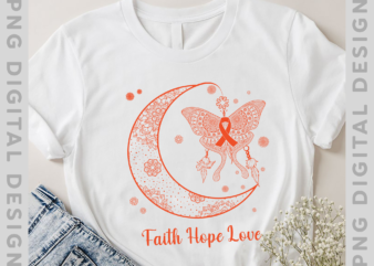 Moon with Butterfly ADHD T Shirt, Butterfly Shirt Gift for ADHD Warrior, Support Gift for Men Women, ADHD Awareness, Orange Ribbon Shirt PNG file PH