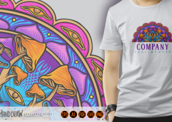 Mystic mushroom half mandala sacred geometry illustrations