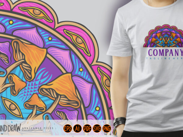 Mystic mushroom half mandala sacred geometry illustrations t shirt designs for sale