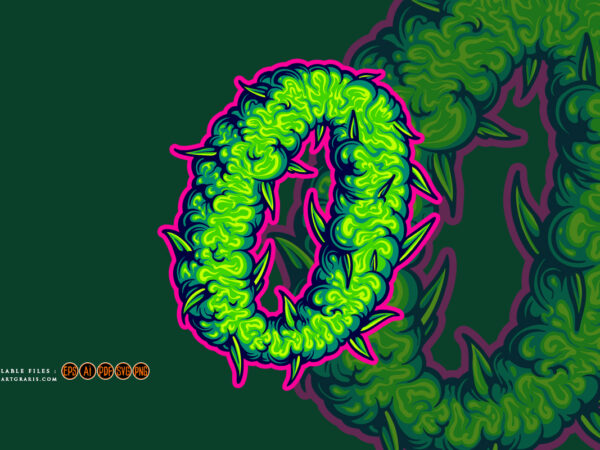 Natural monogram letter cannabis buds initial o illustrations T shirt vector artwork