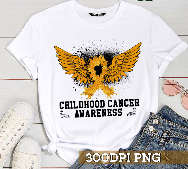 PNG File – Childhood Cancer Awareness Design For Shirt, Cancer Survivor Gift, Gold Ribbon Shirt, Cancer Fighter Digital Download HC