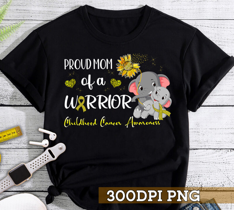 PNG File – Elephant Childhood Cancer Awareness PNG Design For Shirt, Cancer Warrior Shirt, Cancer Fighter, Gold Ribbon, Instant Download HC