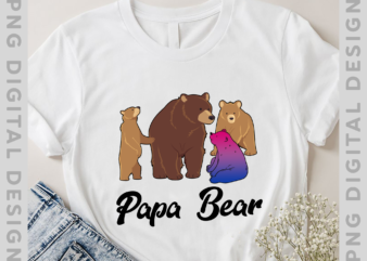 Papa Bear Bisexual PNG File For Shirt, Bisexuality Dad Design, Gift For Dad, Bi Pride Flag, LGBT Pride, Instant Download HH