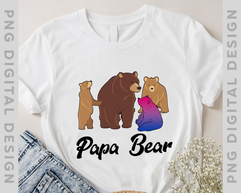 Papa Bear Bisexual PNG File For Shirt, Bisexuality Dad Design, Gift For Dad, Bi Pride Flag, LGBT Pride, Instant Download HH