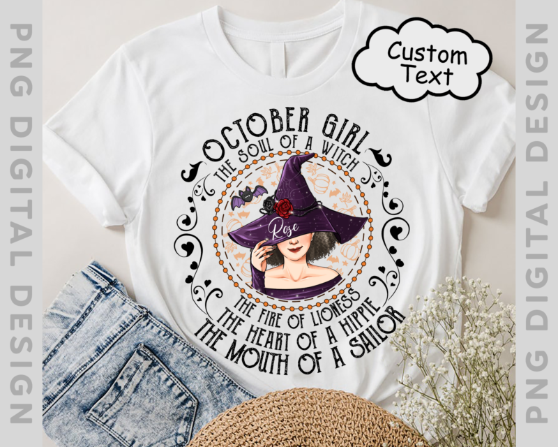 Personalized October Halloween Birthday T Shirt, Custom Birthday Shirt, Queens Born In October, October Birthday Shirts For Woman, October Birthday Halloween Gift for October Girl PNG File PH